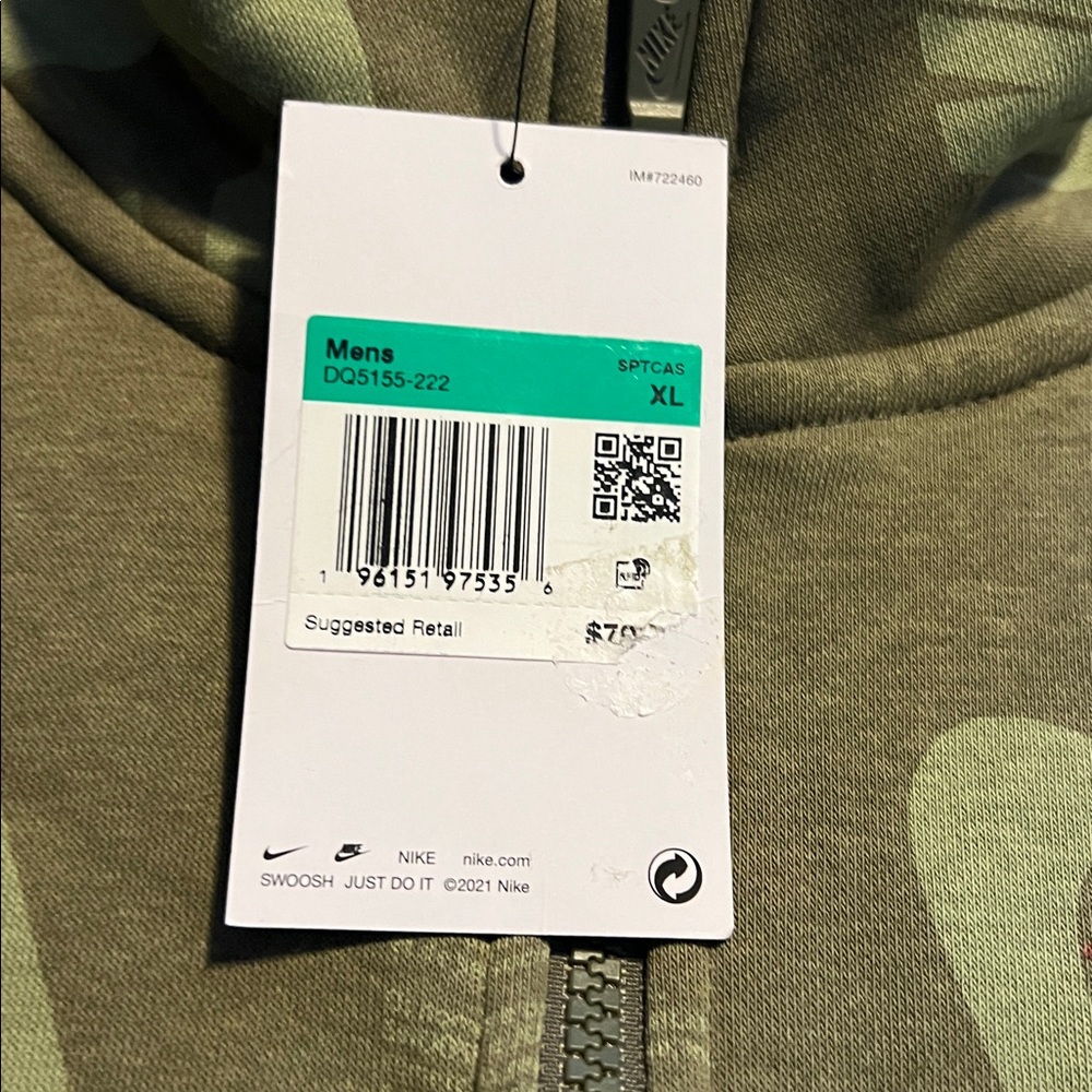 New ARMY Nike - Men Club 1/4 Zip Swoosh Hoodie - XL Olive/Black DQ5155- 222 - Picture 3 of 5